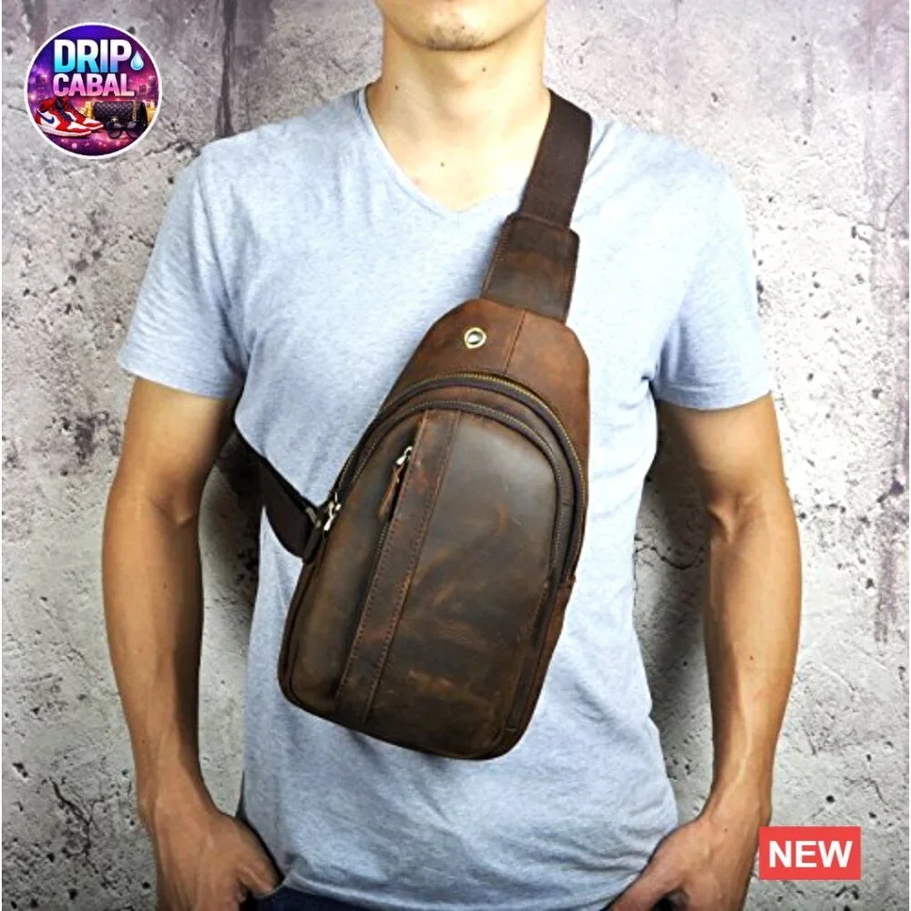 Genuine Leather Crossbody Sling Bag for Hiking Travel Outdoor